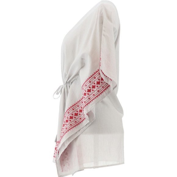 New DG2‎ Diane Gilman 2X 3X Gray Stripe Tassel Tie Embroidered Kimono Tunic Top - Picture 2 of 6